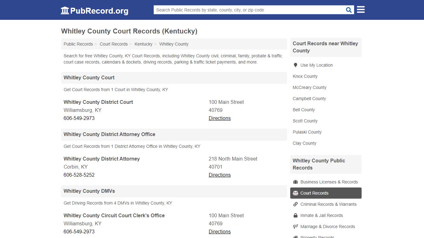 Free Whitley County Court Records (Kentucky Court Records) - PubRecord.org