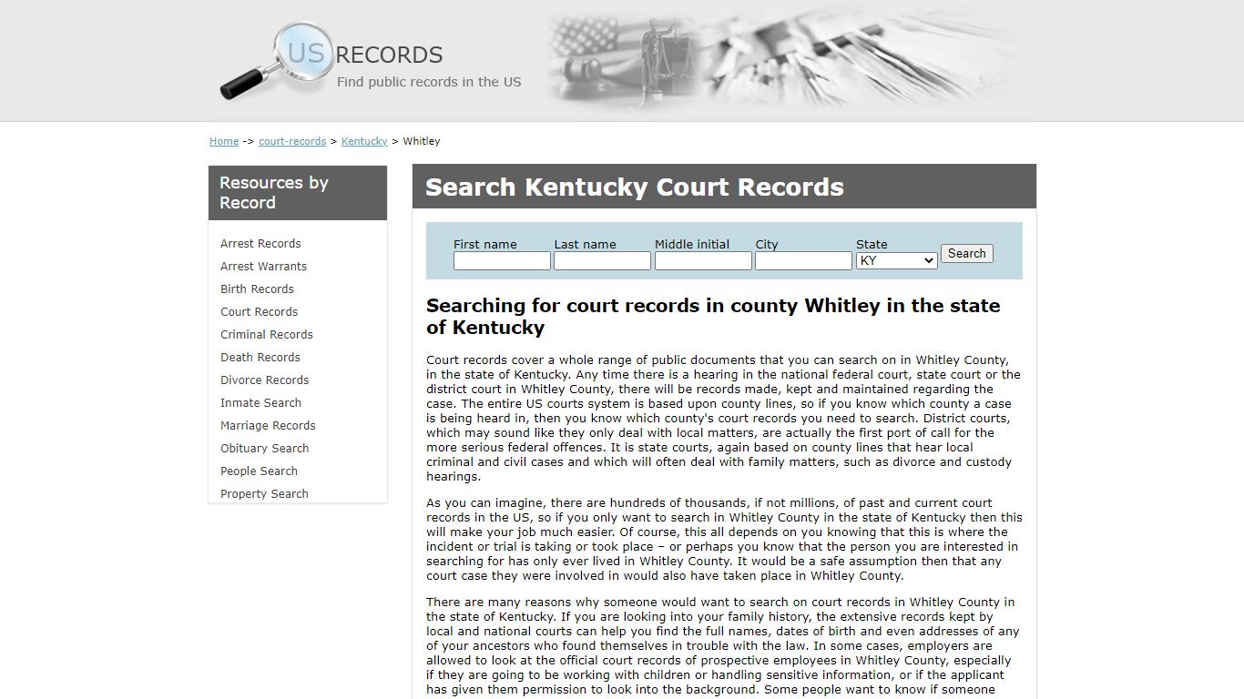 Search Court Records Whitley Kentucky | US Records